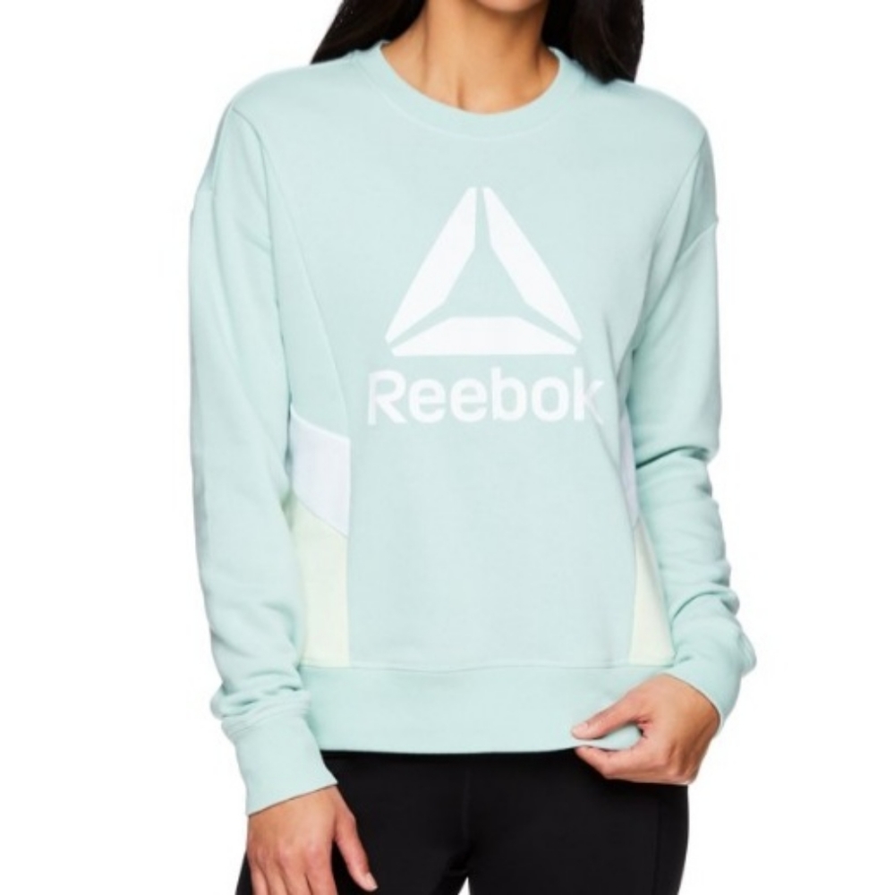 Reebok • Women's Mint Green Color Block Logo Crew Sweatshirt, Small